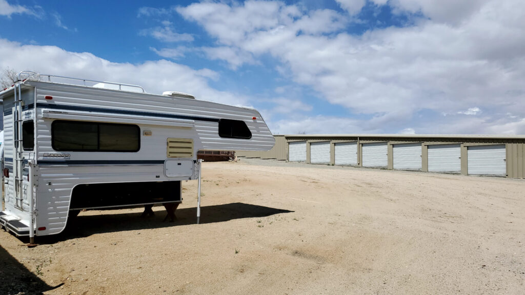 View of parking lot storage with camper shell